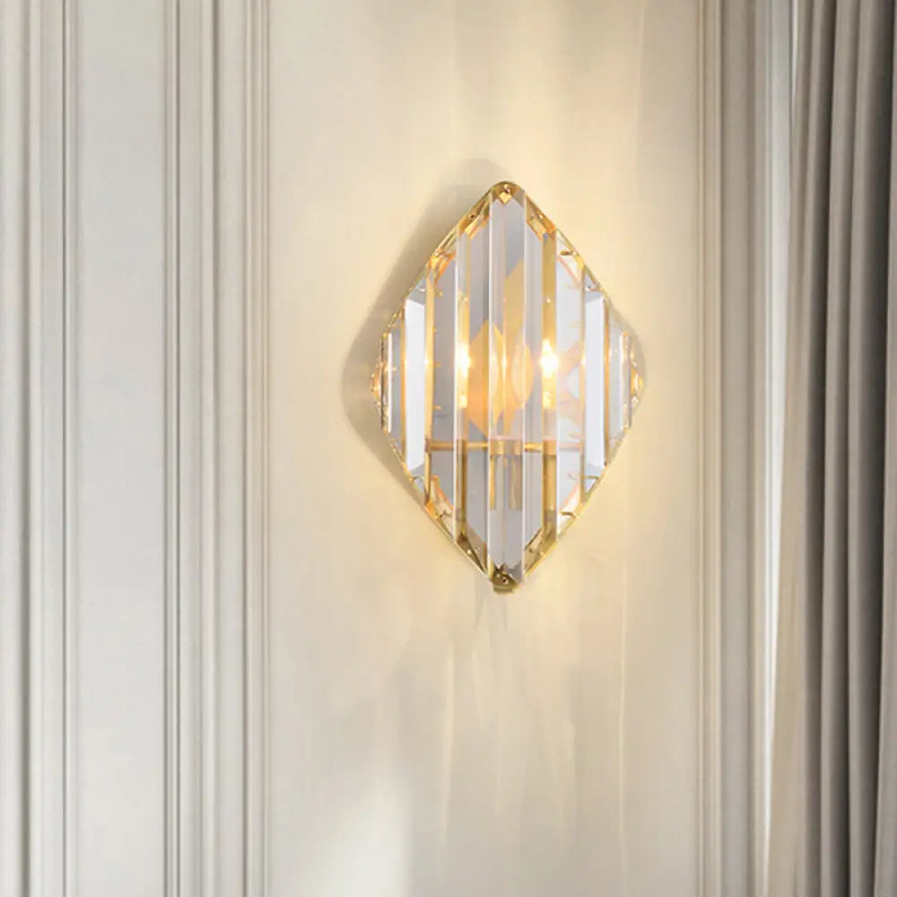 Gold Crystal Rhombus Wall Mount Lamp: Post-Modern 1/2-Bulb Lighting Fixture 1 /