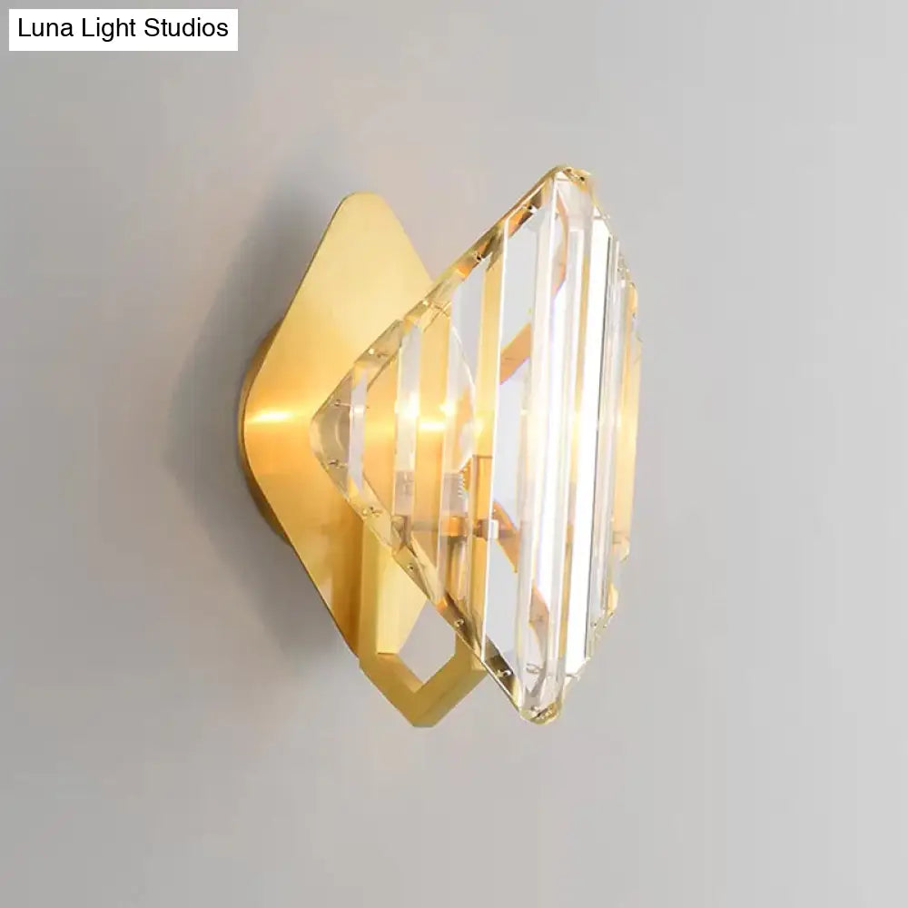 Gold Crystal Rhombus Wall Mount Lamp: Post-Modern 1/2-Bulb Lighting Fixture