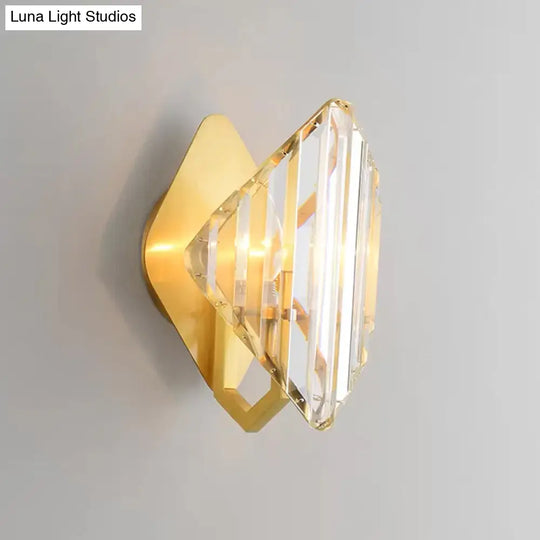 Gold Crystal Rhombus Wall Mount Lamp: Post-Modern 1/2-Bulb Lighting Fixture