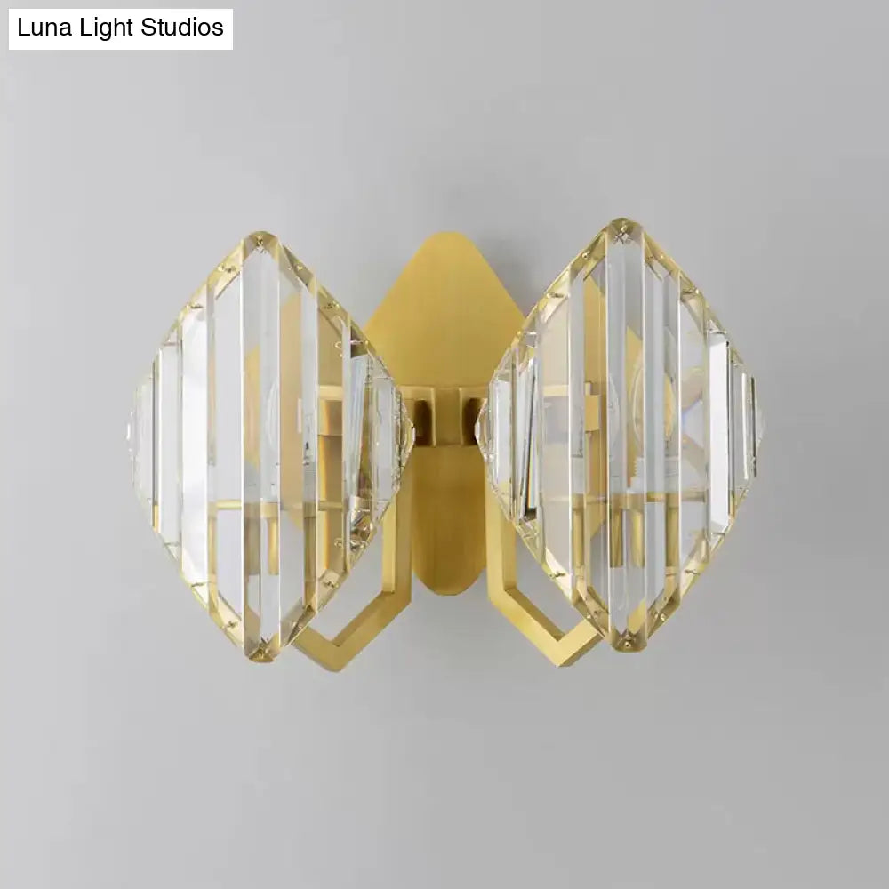 Gold Crystal Rhombus Wall Mount Lamp: Post-Modern 1/2-Bulb Lighting Fixture