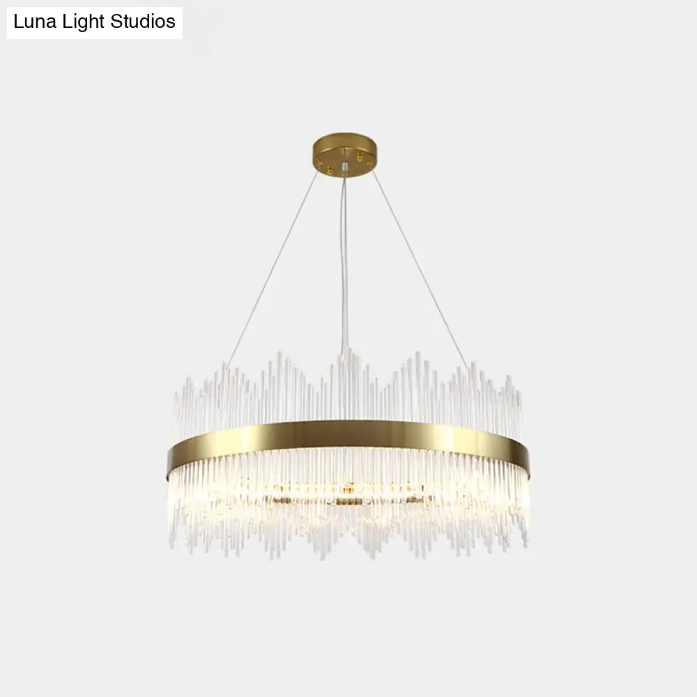 Gold Crystal Rod Circle Led Suspension Light - Elegant Living Room Chandelier