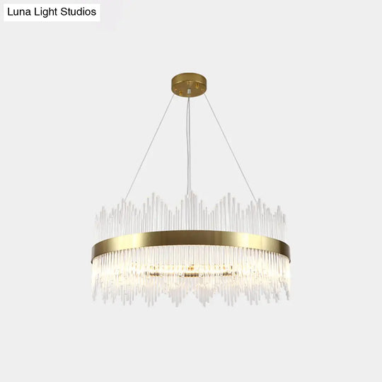 Gold Crystal Rod Circle Led Suspension Light - Elegant Living Room Chandelier