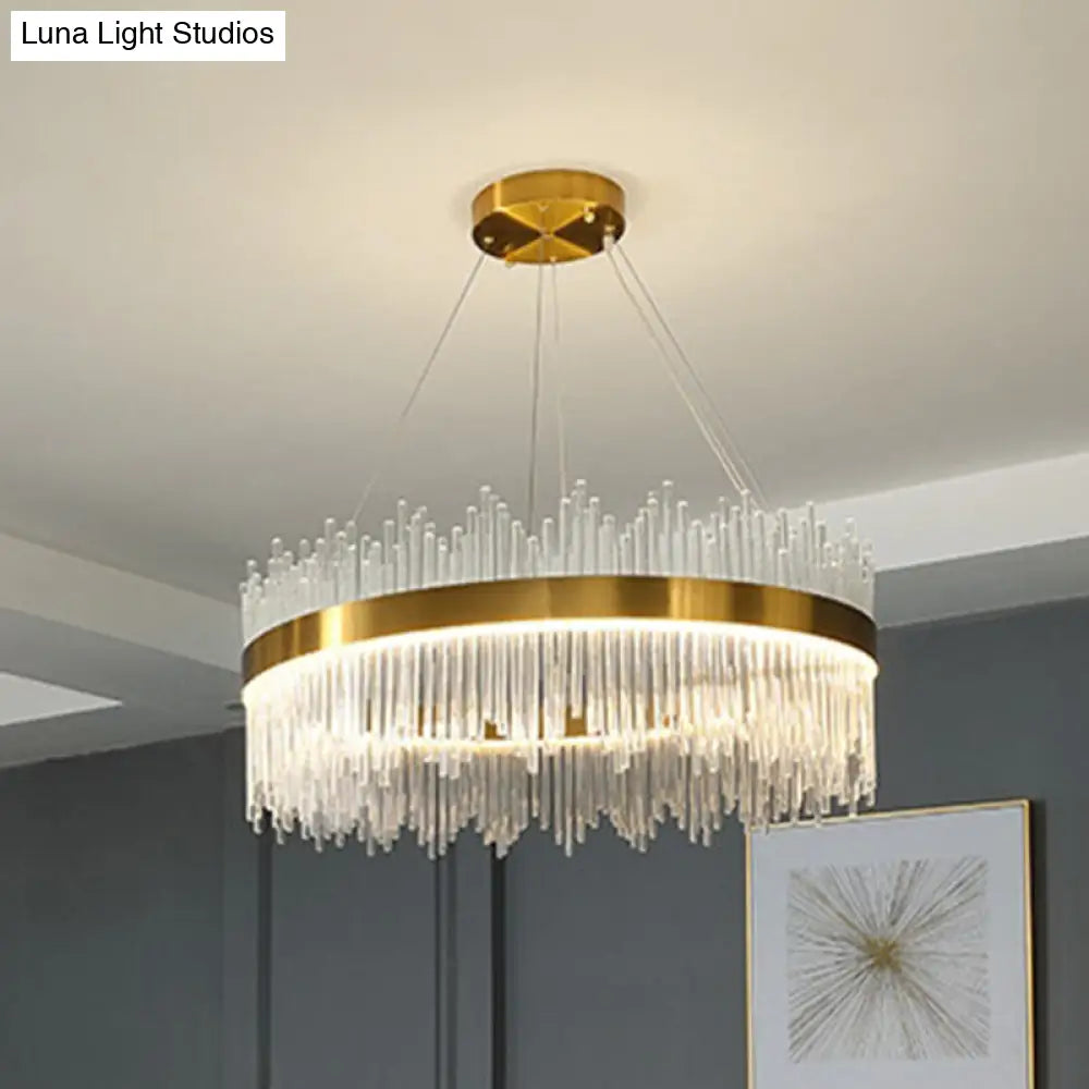 Artistic Gold Led Crystal Rod Chandelier Light - Ideal For Living Room Décor