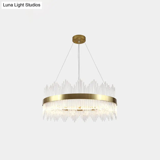 Gold Crystal Rod Circle Led Suspension Light - Elegant Living Room Chandelier