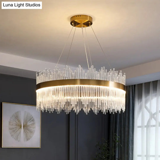 Artistic Gold Led Crystal Rod Chandelier Light - Ideal For Living Room Décor / 31.5 Round