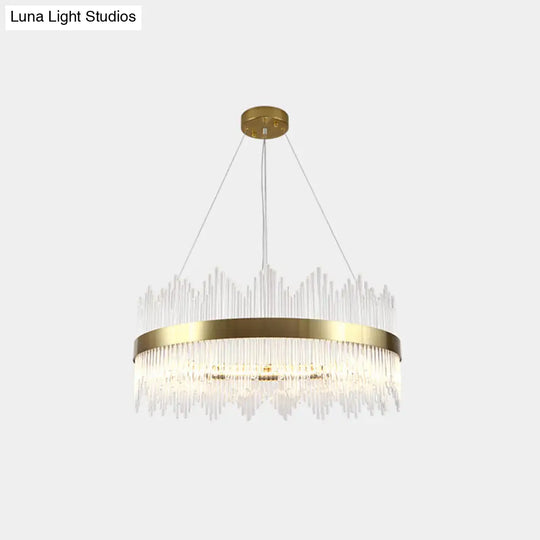 Gold Crystal Rod Circle Led Suspension Light - Elegant Living Room Chandelier