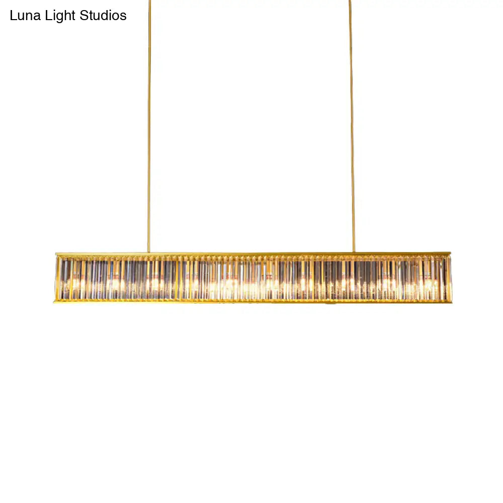 Gold Crystal Rod Island Light: Postmodern Pendant Fixture With 4 Rectangle Heads