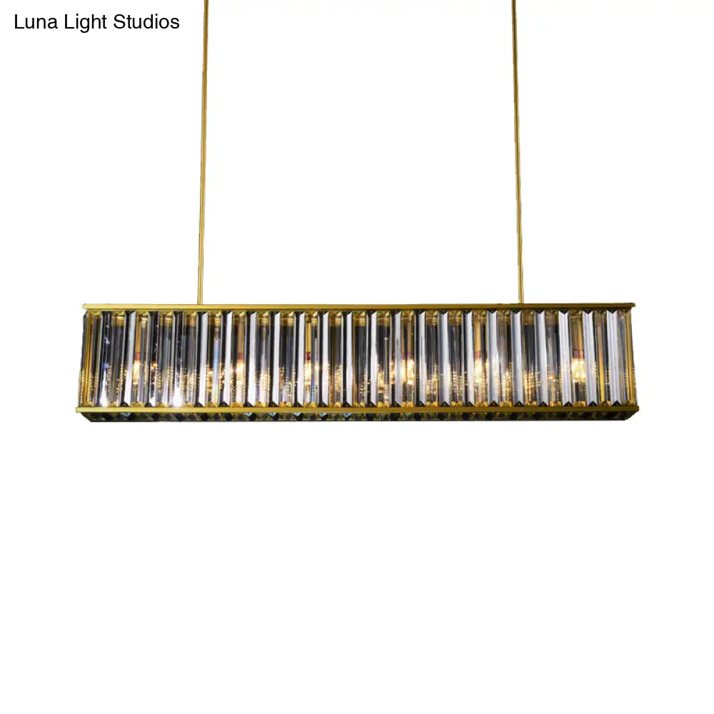 Gold Crystal Rod Island Light: Postmodern Pendant Fixture With 4 Rectangle Heads