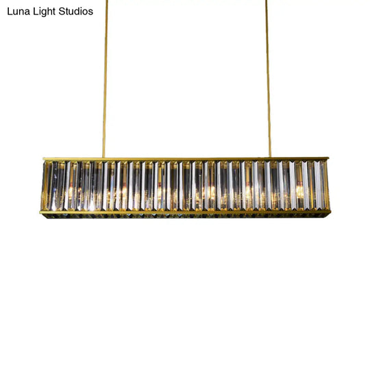 Gold Crystal Rod Island Light: Postmodern Pendant Fixture With 4 Rectangle Heads