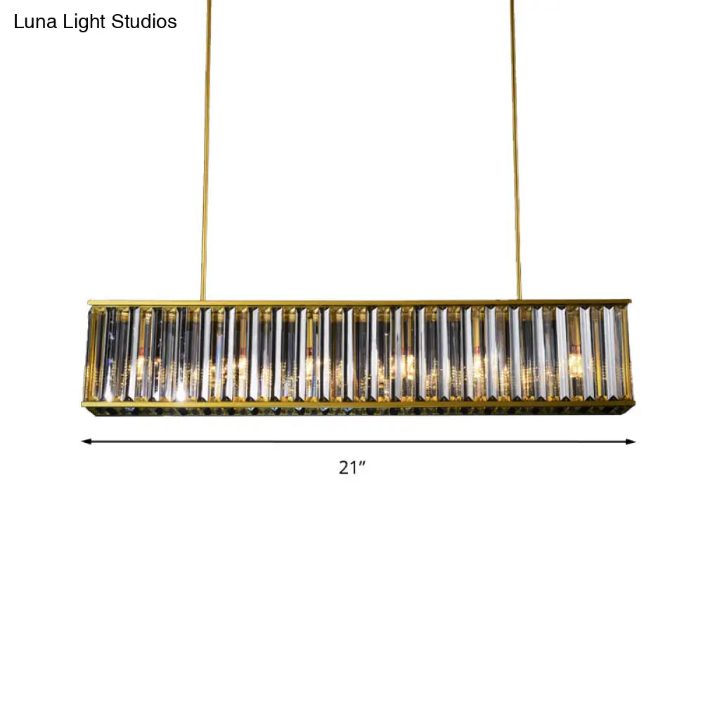 Gold Crystal Rod Island Light: Postmodern Pendant Fixture With 4 Rectangle Heads