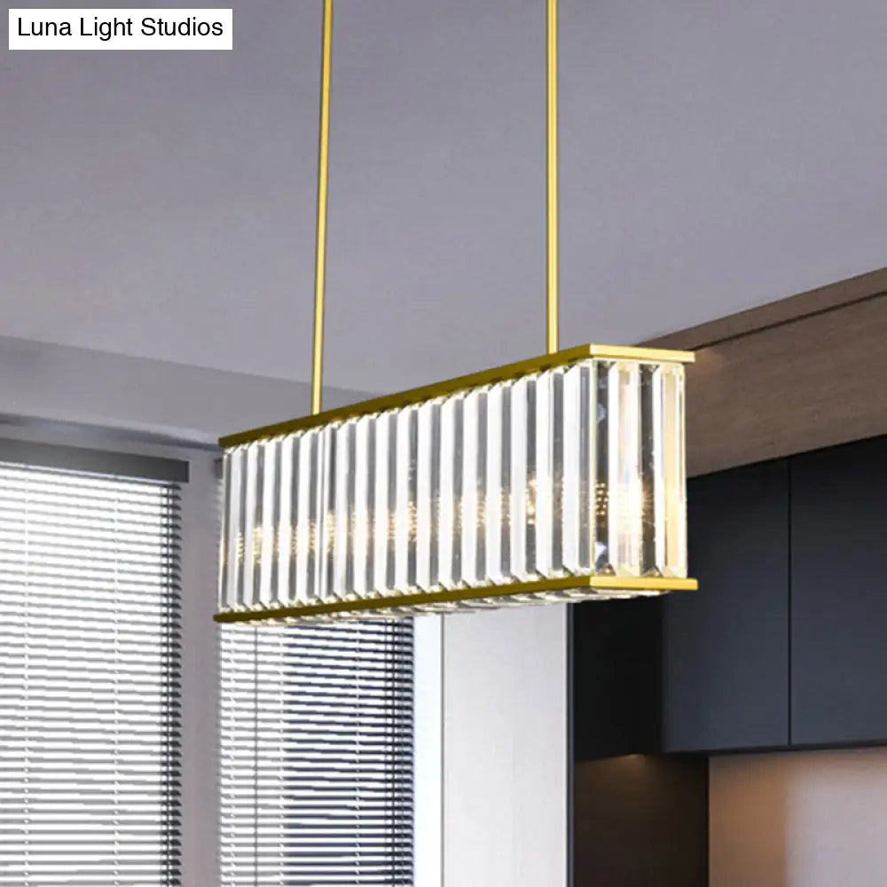 Gold Crystal Rod Island Light: Postmodern Pendant Fixture With 4 Rectangle Heads