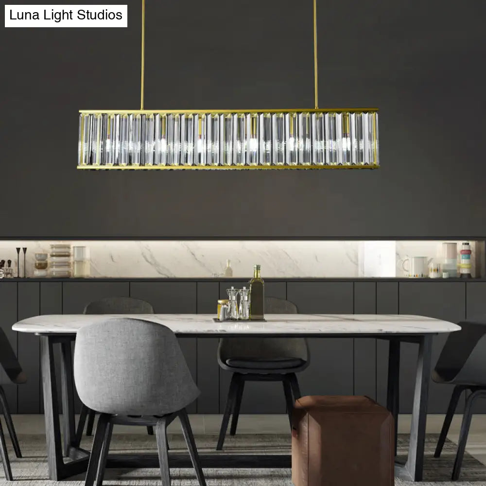 Gold Crystal Rod Island Light: Postmodern Pendant Fixture With 4 Rectangle Heads