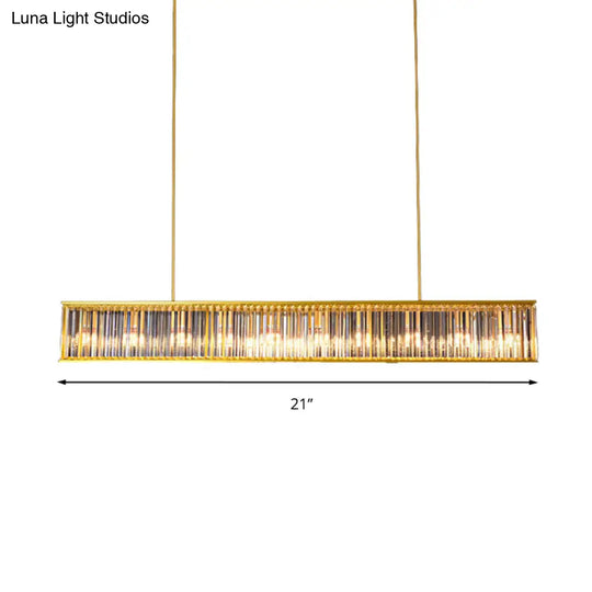 Gold Crystal Rod Island Light: Postmodern Pendant Fixture With 4 Rectangle Heads