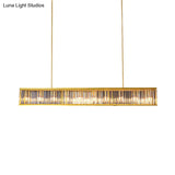 Gold Crystal Rod Island Light: Postmodern Pendant Fixture With 4 Rectangle Heads