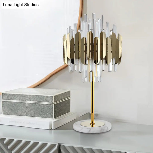 Gold Crystal Rods Table Lamp - Postmodern Nightstand Light With 6 Bulbs