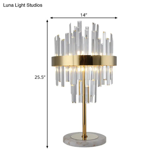 Gold Crystal Rods Table Lamp - Postmodern Nightstand Light With 6 Bulbs