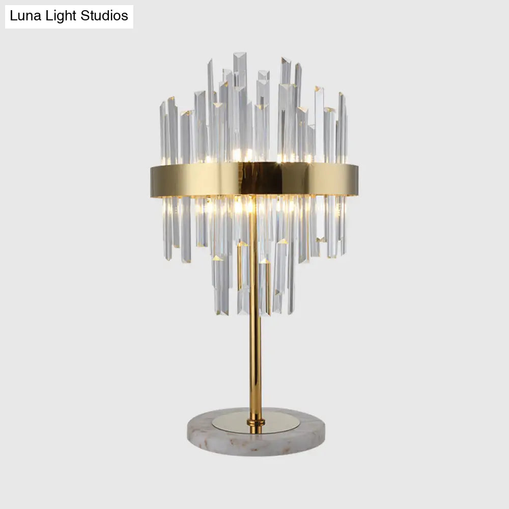 Gold Crystal Rods Table Lamp - Postmodern Nightstand Light With 6 Bulbs