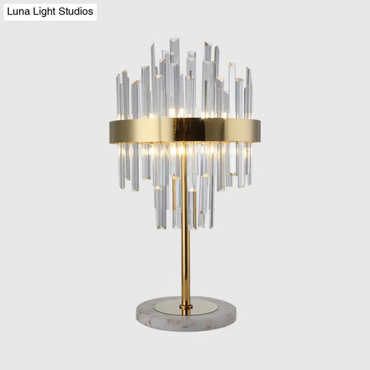 Gold Crystal Rods Table Lamp - Postmodern Nightstand Light With 6 Bulbs