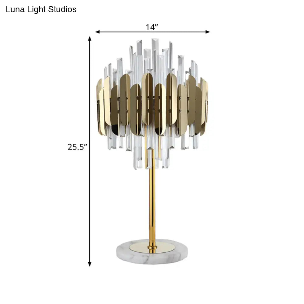 Gold Crystal Rods Table Lamp - Postmodern Nightstand Light With 6 Bulbs