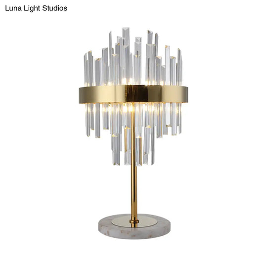 Gold Crystal Rods Table Lamp - Postmodern Nightstand Light With 6 Bulbs