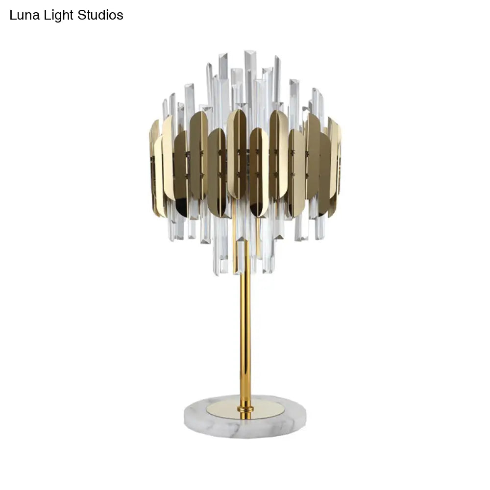 Gold Crystal Rods Table Lamp - Postmodern Nightstand Light With 6 Bulbs