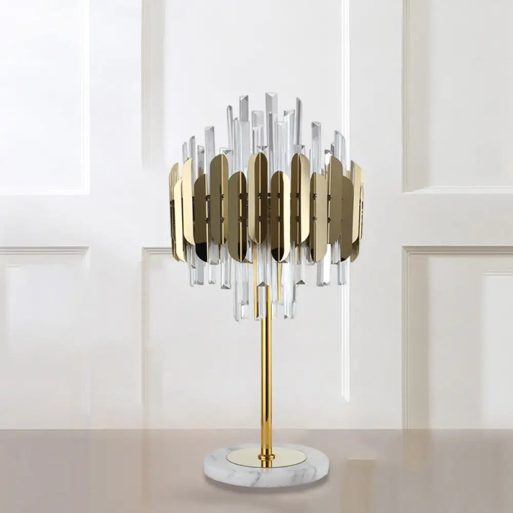 Gold Crystal Rods Table Lamp - Postmodern Nightstand Light With 6 Bulbs / A