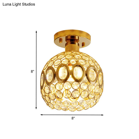 Gold Crystal Semi Flush Ceiling Lamp With Elegant Oval Design