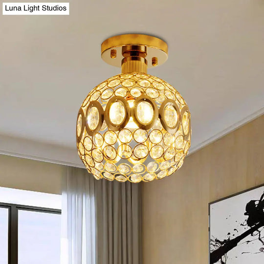 Gold Crystal Semi Flush Ceiling Lamp With Elegant Oval Design