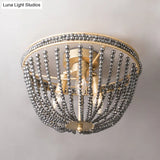 Gold Crystal Semi Flush Ceiling Light With Minimalist Basket Shade For Living Room - Set Of 3 Bulbs
