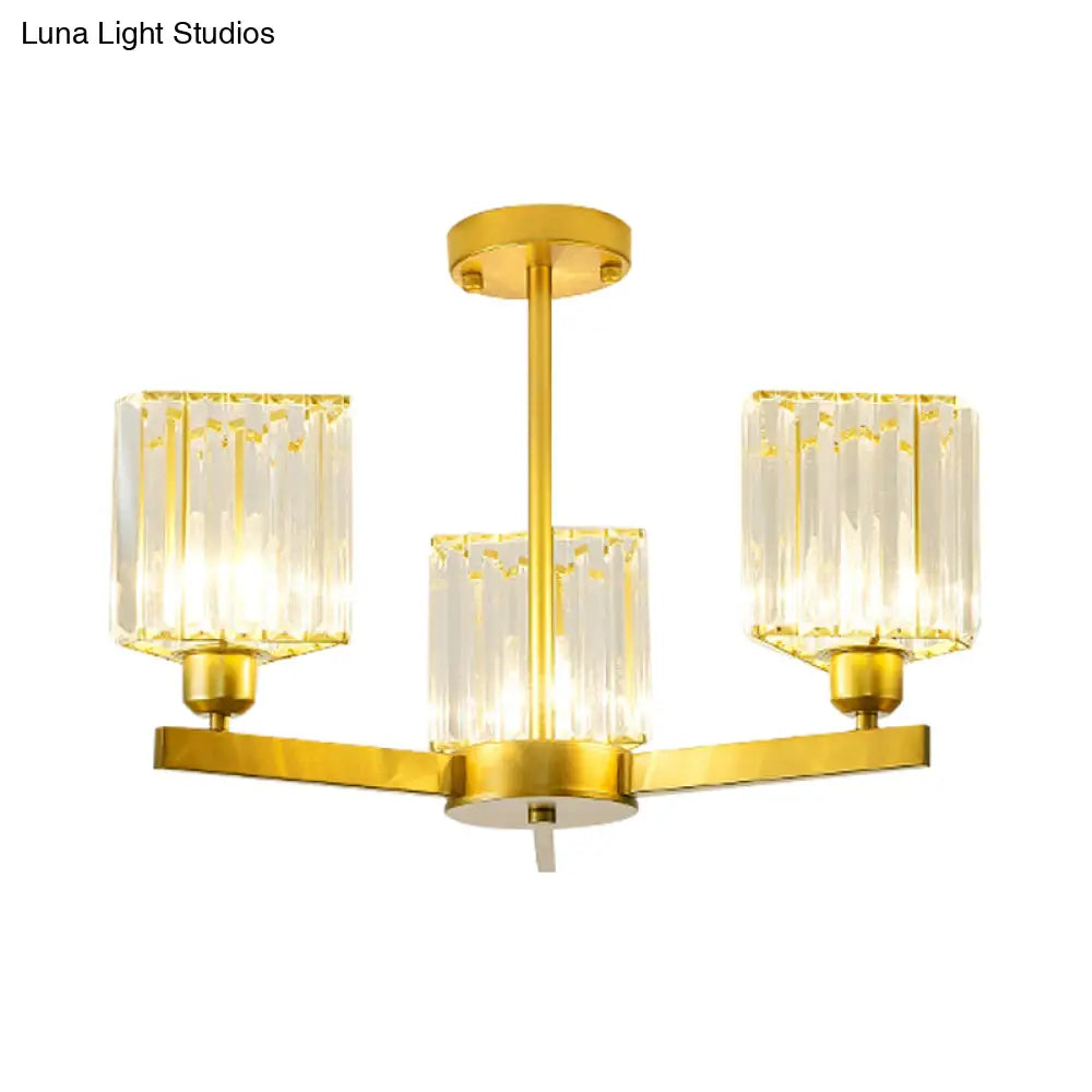 Gold Crystal Semi-Flush Mount With 3/6/8 Lights For Contemporary Living Room Lighting