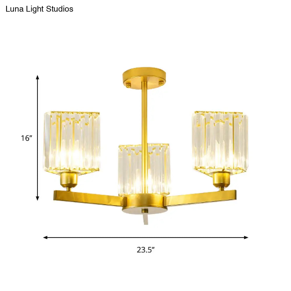 Gold Crystal Semi-Flush Mount With 3/6/8 Lights For Contemporary Living Room Lighting