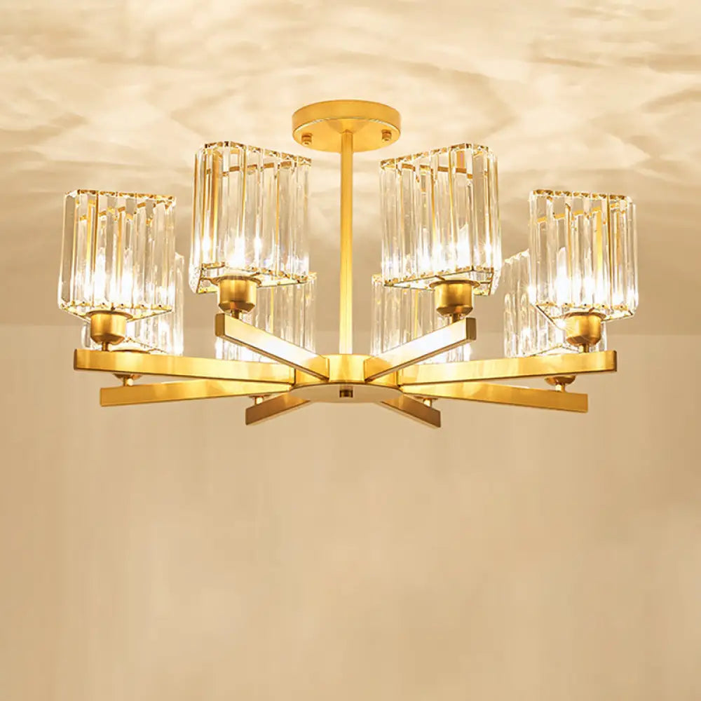 Gold Crystal Semi-Flush Mount With 3/6/8 Lights For Contemporary Living Room Lighting 8 /