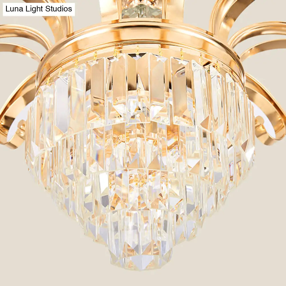 Gold Crystal Shade Chandelier Pendant Light - Contemporary 6/8 Bulbs Tapered Ceiling Hanging Design