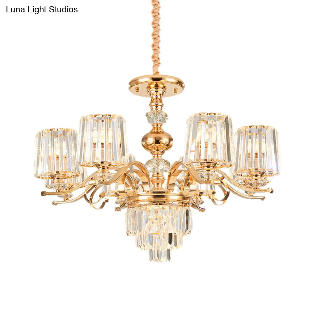 Gold Crystal Shade Chandelier Pendant Light - Contemporary 6/8 Bulbs Tapered Ceiling Hanging Design