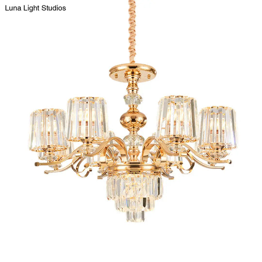 Gold Crystal Shade Chandelier Pendant Light - Contemporary 6/8 Bulbs Tapered Ceiling Hanging Design