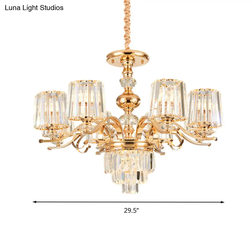 Gold Crystal Shade Chandelier Pendant Light - Contemporary 6/8 Bulbs Tapered Ceiling Hanging Design