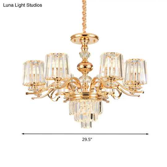 Gold Crystal Shade Chandelier Pendant Light - Contemporary 6/8 Bulbs Tapered Ceiling Hanging Design