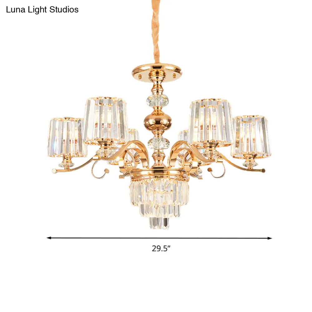 Gold Crystal Shade Chandelier Pendant Light - Contemporary 6/8 Bulbs Tapered Ceiling Hanging Design