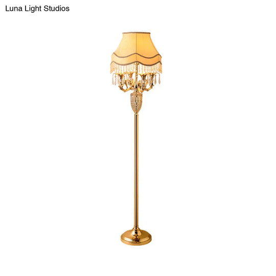 Gold Crystal Spears Floor Reading Lamp With Beige Fabric Shade