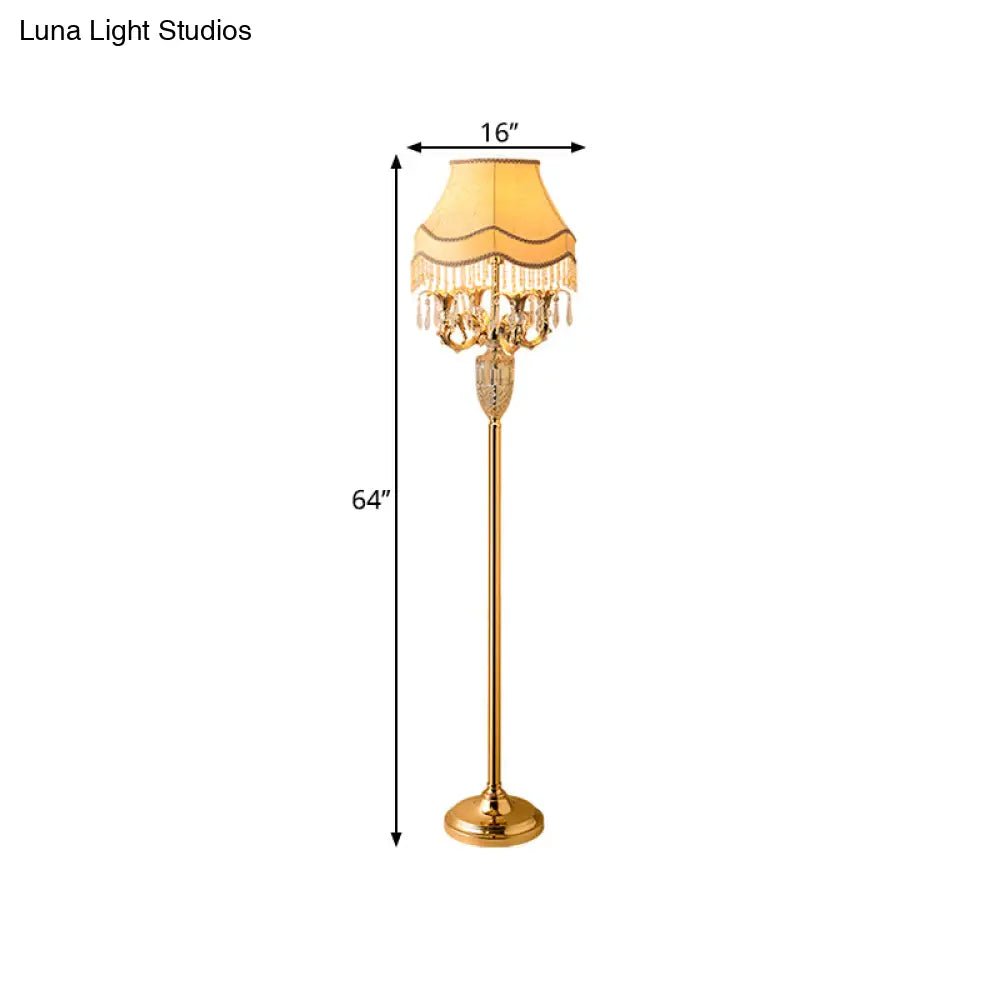 Gold Crystal Spears Floor Reading Lamp With Beige Fabric Shade