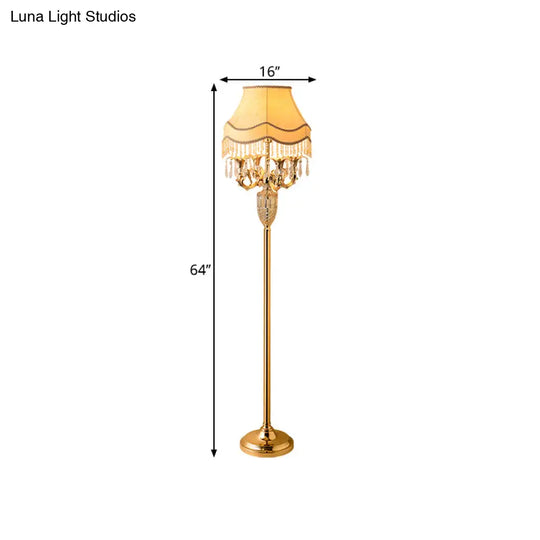 Gold Crystal Spears Floor Reading Lamp With Beige Fabric Shade