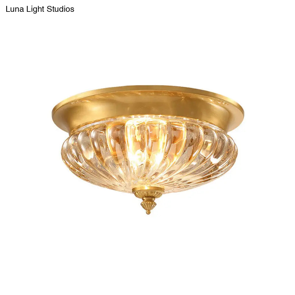 Gold Crystal Striped Shade Flush Mount Lamp With Metal Spear