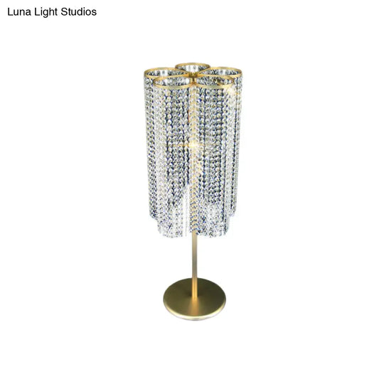 Gold Crystal Tassel Table Lamp - Modernist 1-Light For Hotels & Night Stands