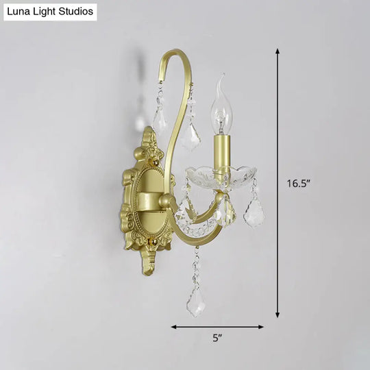 Gold Crystal Wall Sconce Lamp For Rural Living Rooms