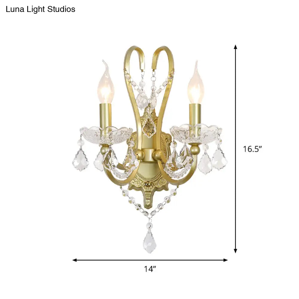 Gold Crystal Wall Sconce Lamp For Rural Living Rooms