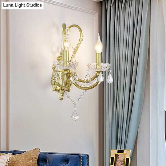 Gold Crystal Wall Sconce Lamp For Rural Living Rooms