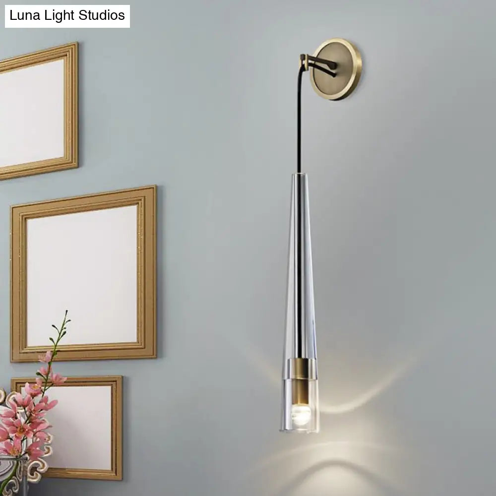 Gold Crystal Wall Sconce Light With Conical Shade - Minimalist Design 13/26 H