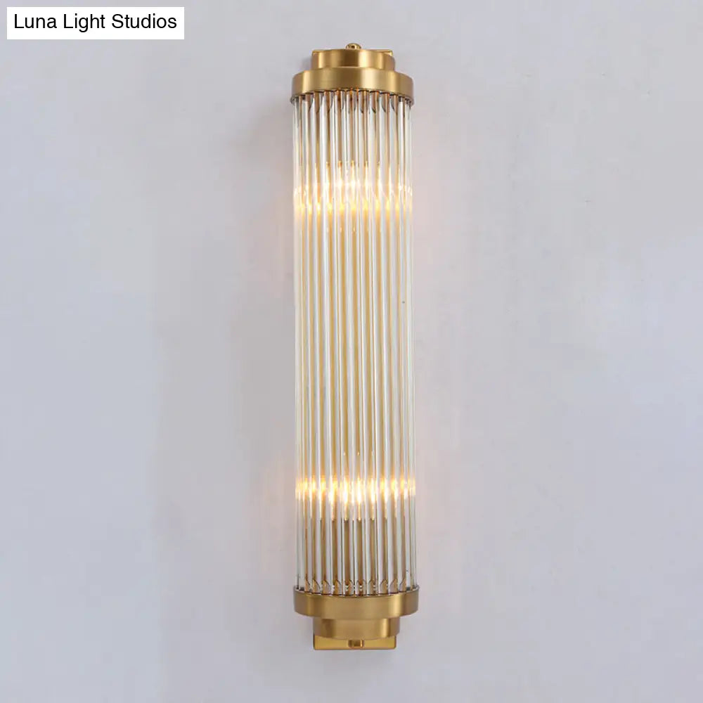 Gold Crystal Wall Sconce With 2 Heads - Contemporary Pillar Design For Living Room