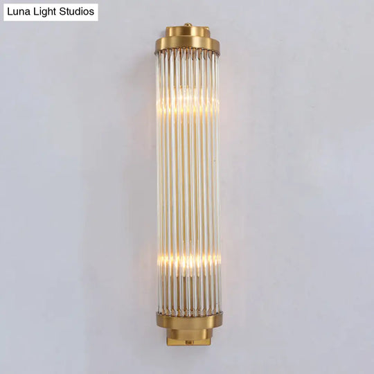 Gold Crystal Wall Sconce With 2 Heads - Contemporary Pillar Design For Living Room