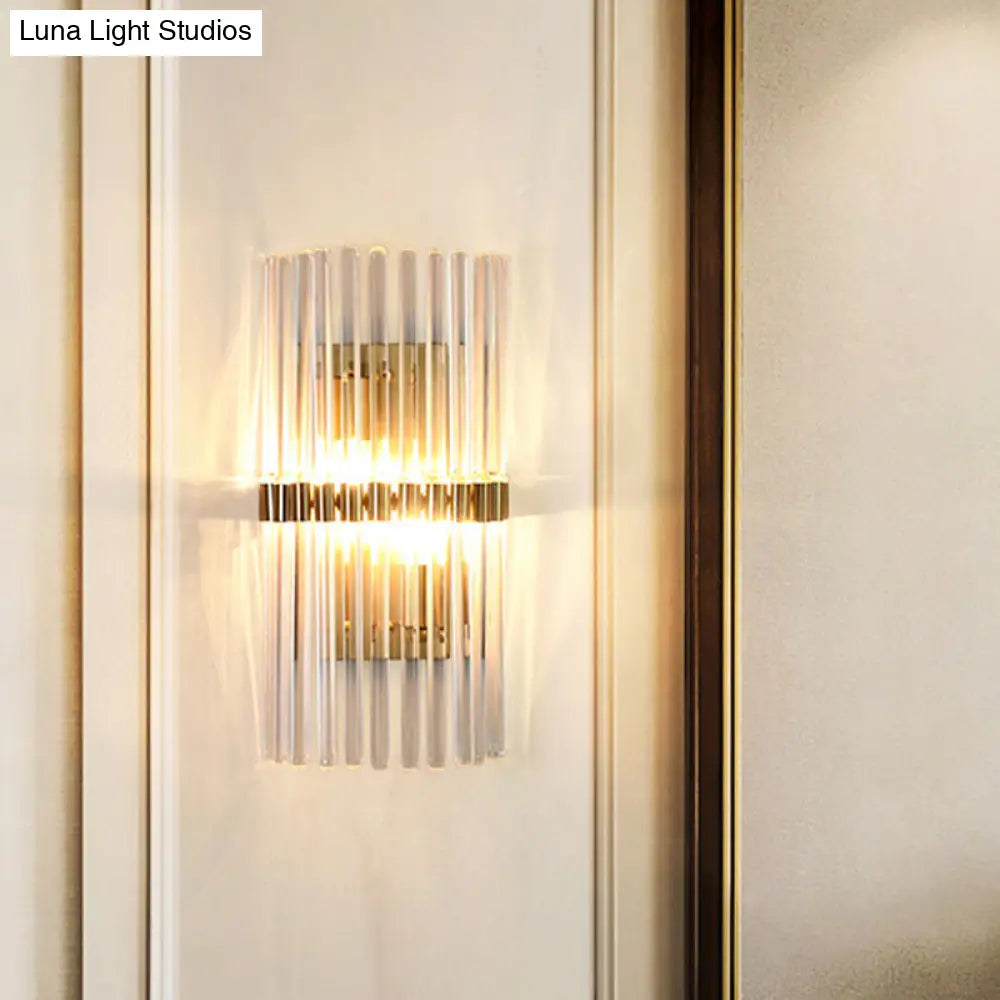 Gold Crystal Wall Sconce With 2 Heads - Contemporary Pillar Design For Living Room